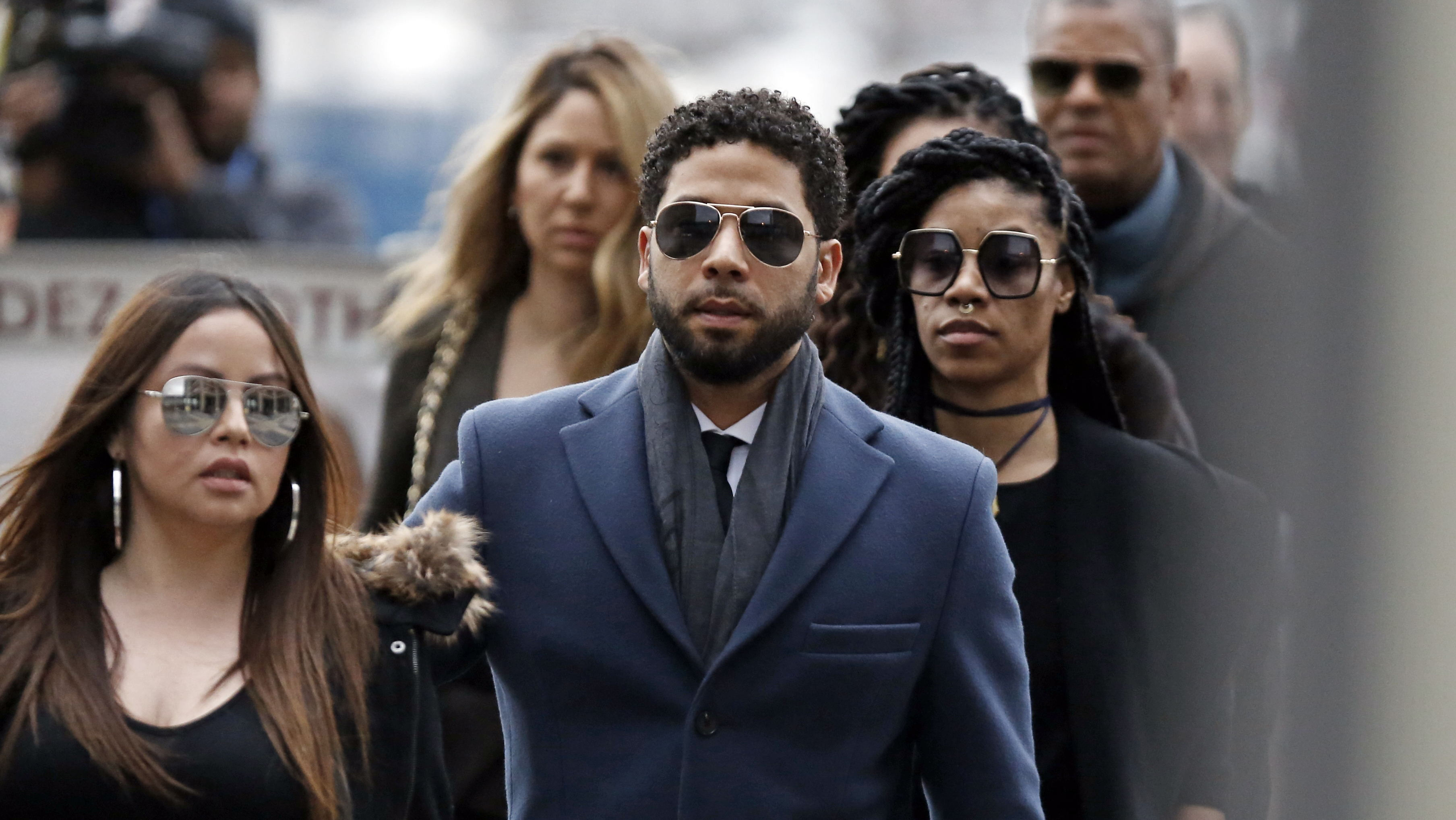 Jussie Smollett arrives at a Chicago courthouse for a hearing in March.