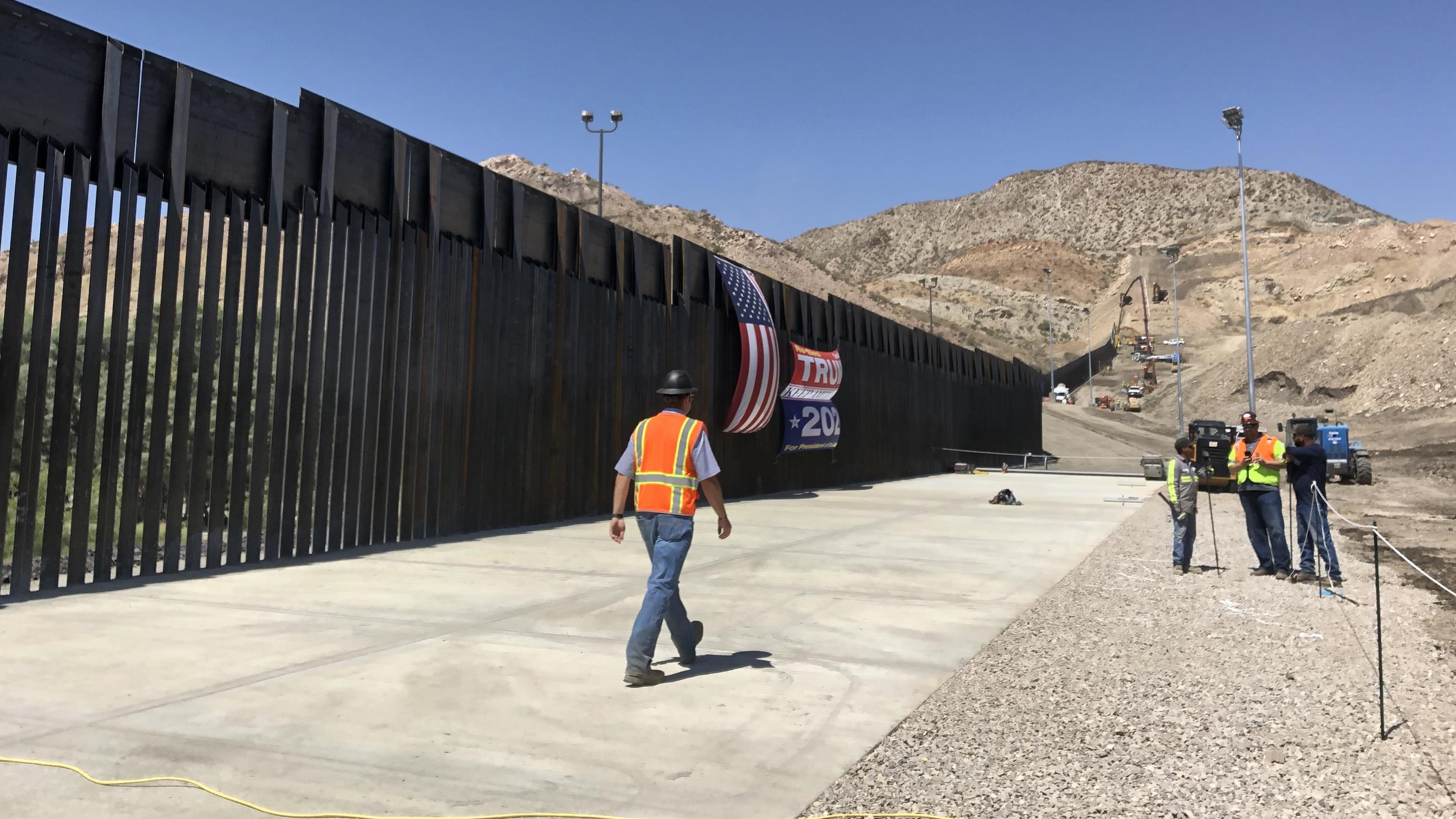 Construction is nearly complete in New Mexico on a section of border wall built with private funds raised by a nonprofit called We Build The Wall. (KRWG)