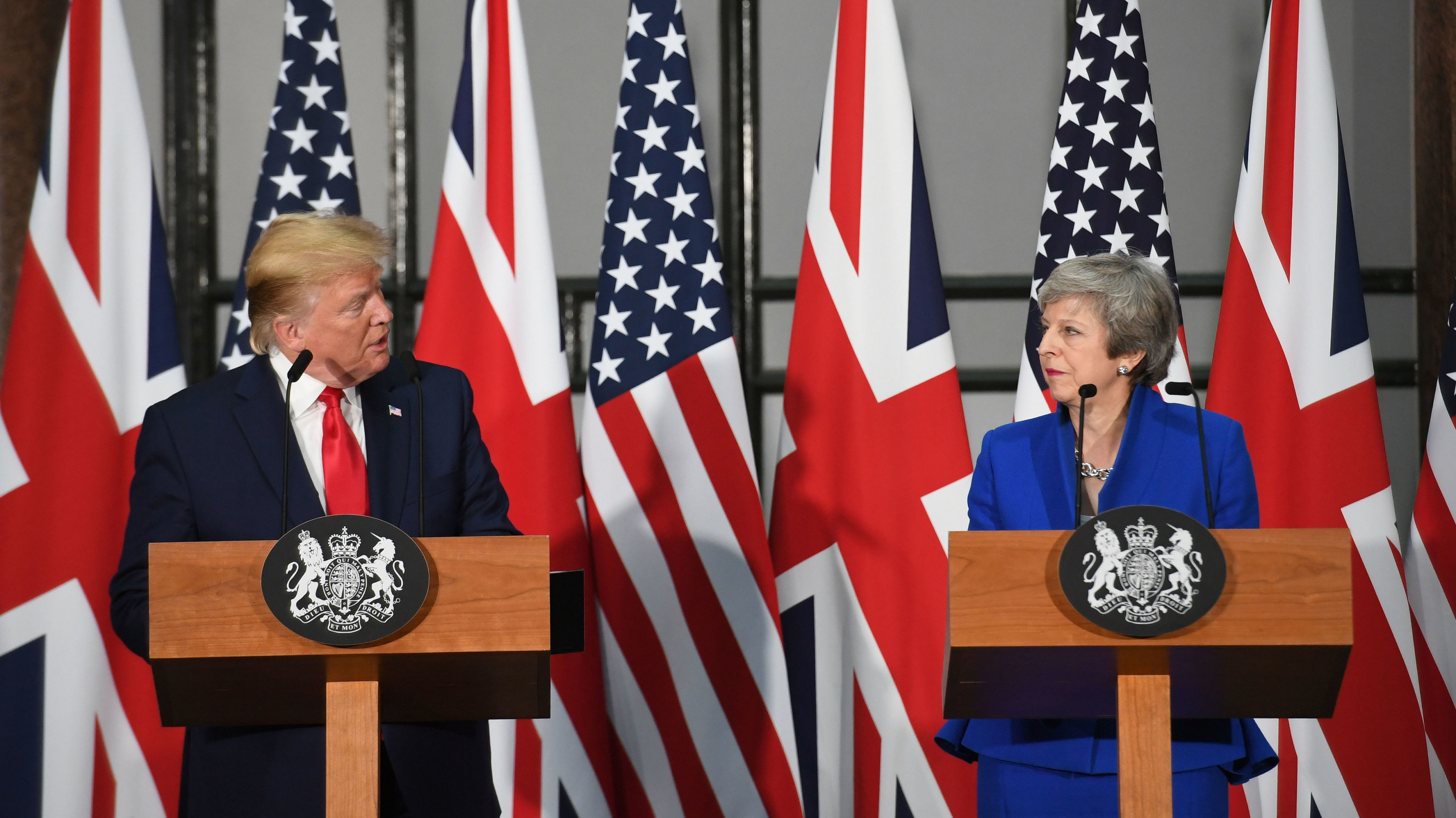 &quot;I think Mexico will step up and do what they should have done,&quot; President Trump said at a press conference with British Prime Minister Theresa May after a meeting with her at 10 Downing Street. (Getty Images)