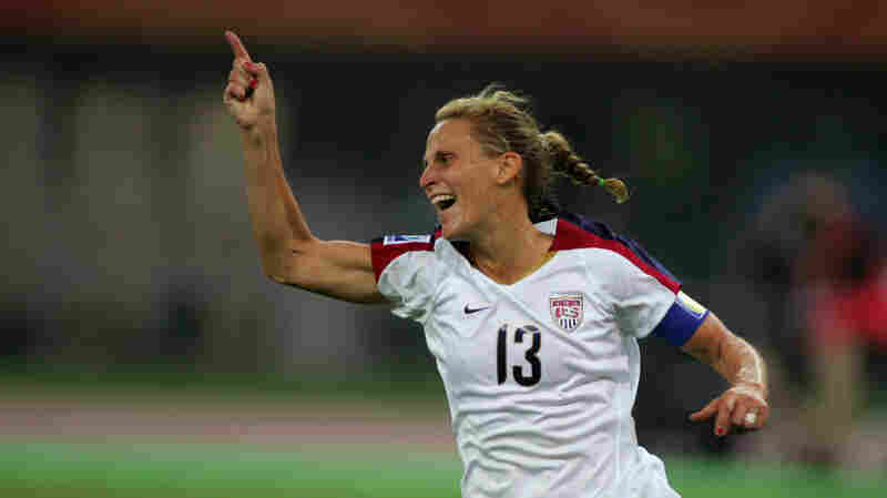 Kristine Lilly reacts after scoring during a quarter final match at the 2007 Women's World Cup.