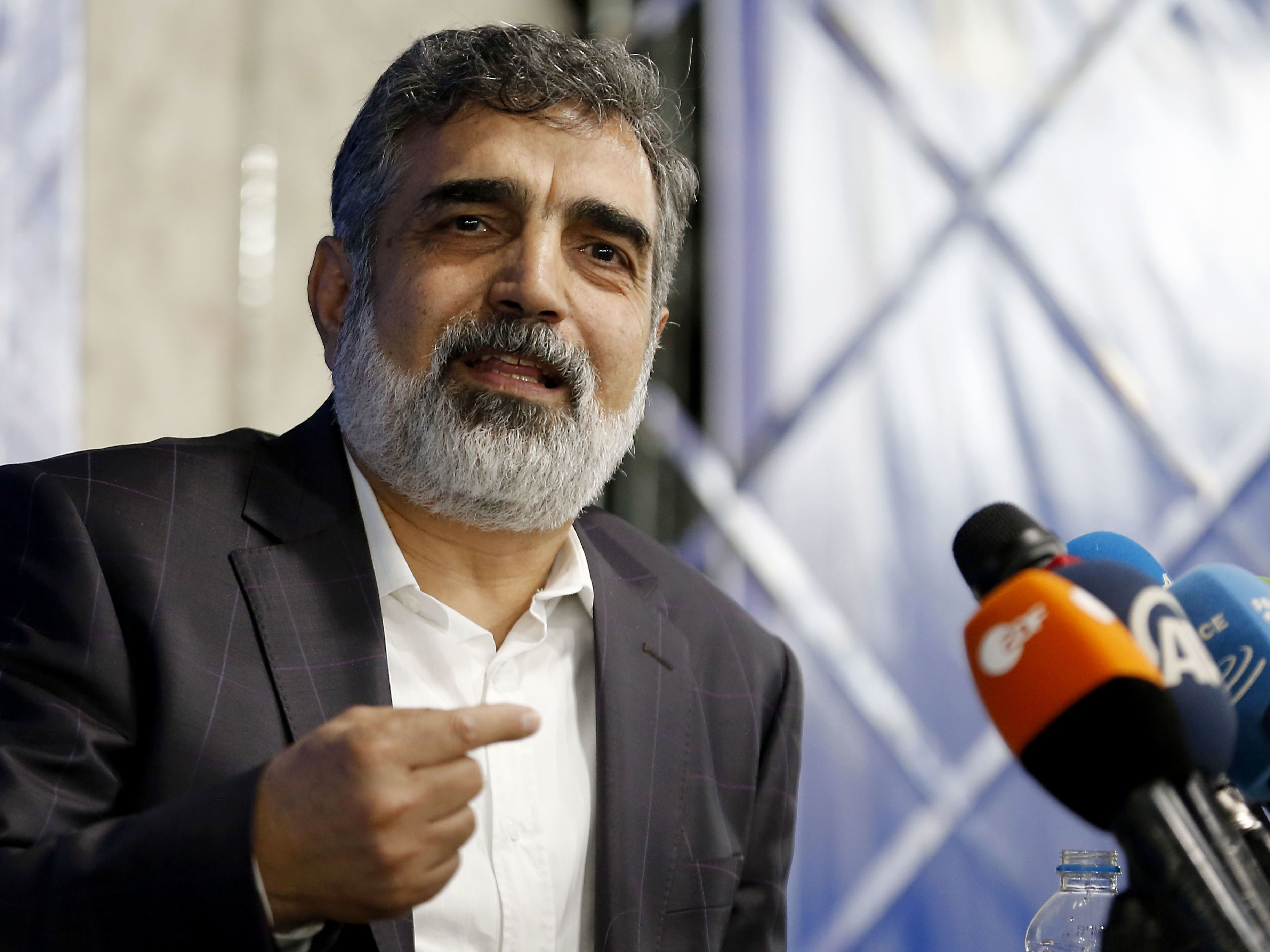 Atomic Energy Organization of Iran spokesman Behrouz Kamalvandi, pictured at a July 2018 news conference in Tehran, said Monday: &quot;We have quadrupled the rate of enrichment and even increased it more recently.&quot; (AFP/Getty Images)