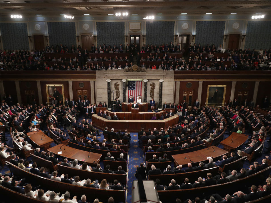 President Trump delivers the State of the Union address in the chamber of the U.S. House of Representatives on Feb. 5. (Chip Somodevilla/Getty Images)