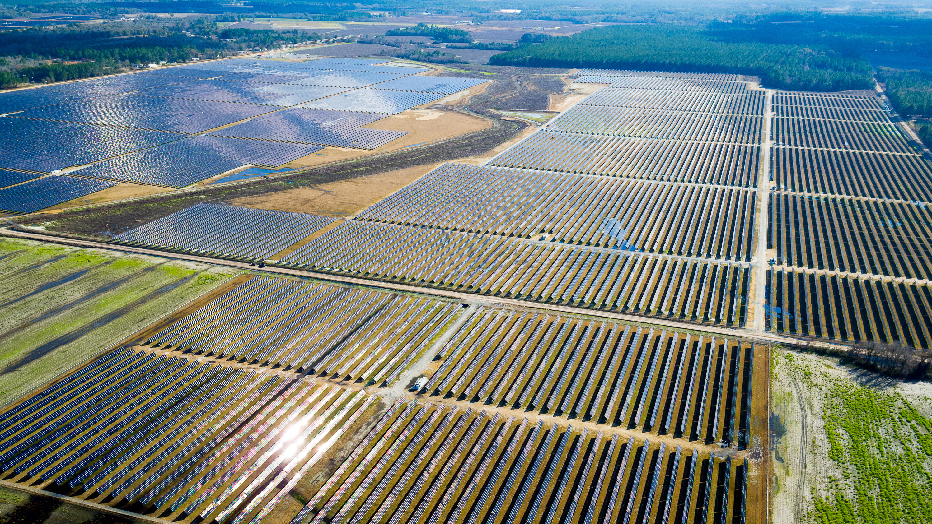 An aerial view of the 52-megawatt solar farm built by Silicon Ranch in Hazlehurst, Ga. Ever cheaper and better solar technology, available land and lots of sunshine are driving demand for massive, utility-scale solar projects across the American Southeast. (Silicon Ranch)