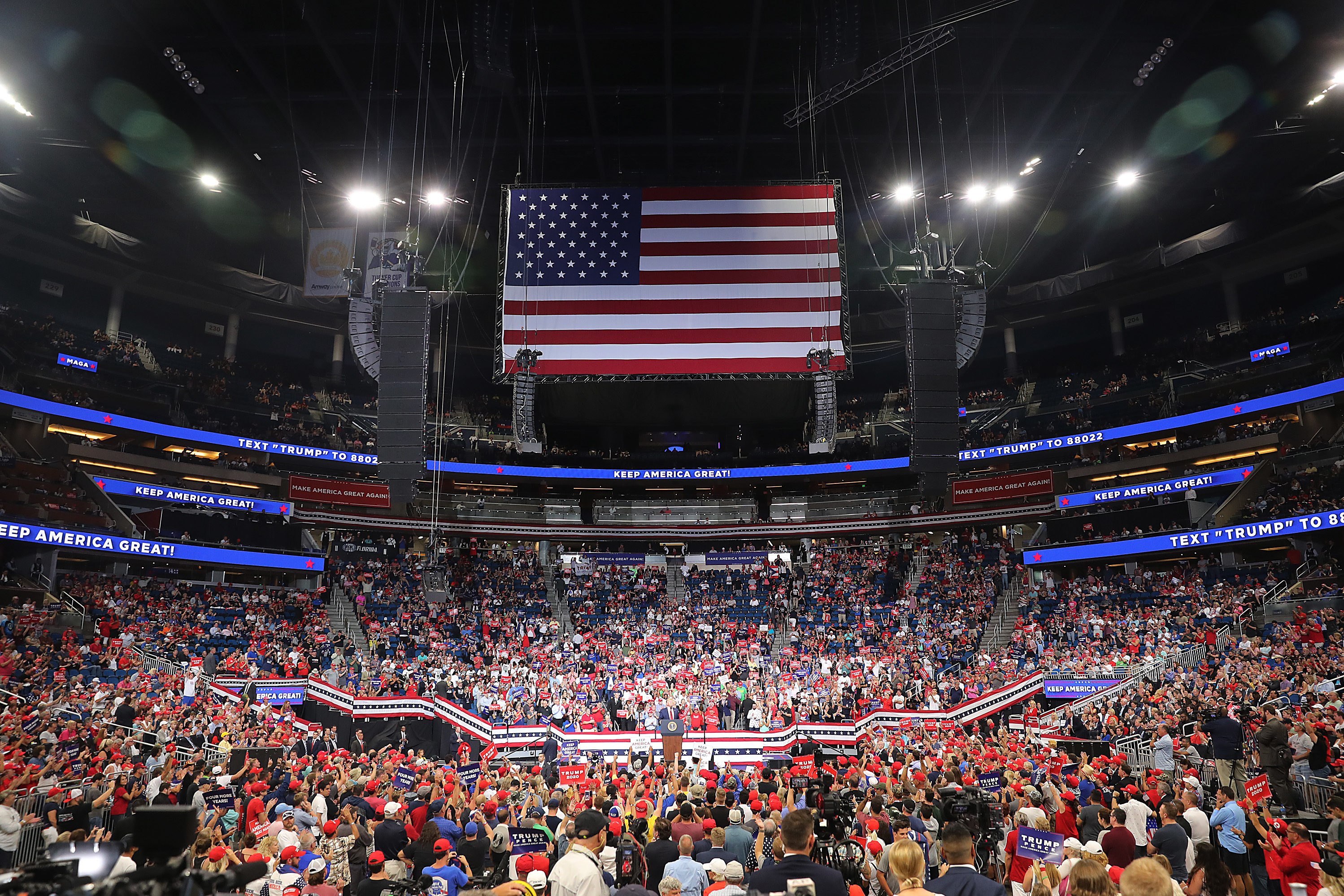 President Trump speaks last week at a rally in Orlando where he kicked off his campaign for a second term. Unlike his ramshackle campaign in 2016, his 2020 effort relies on a large volunteer organization and sophisticated voter targeting. (Getty Images)