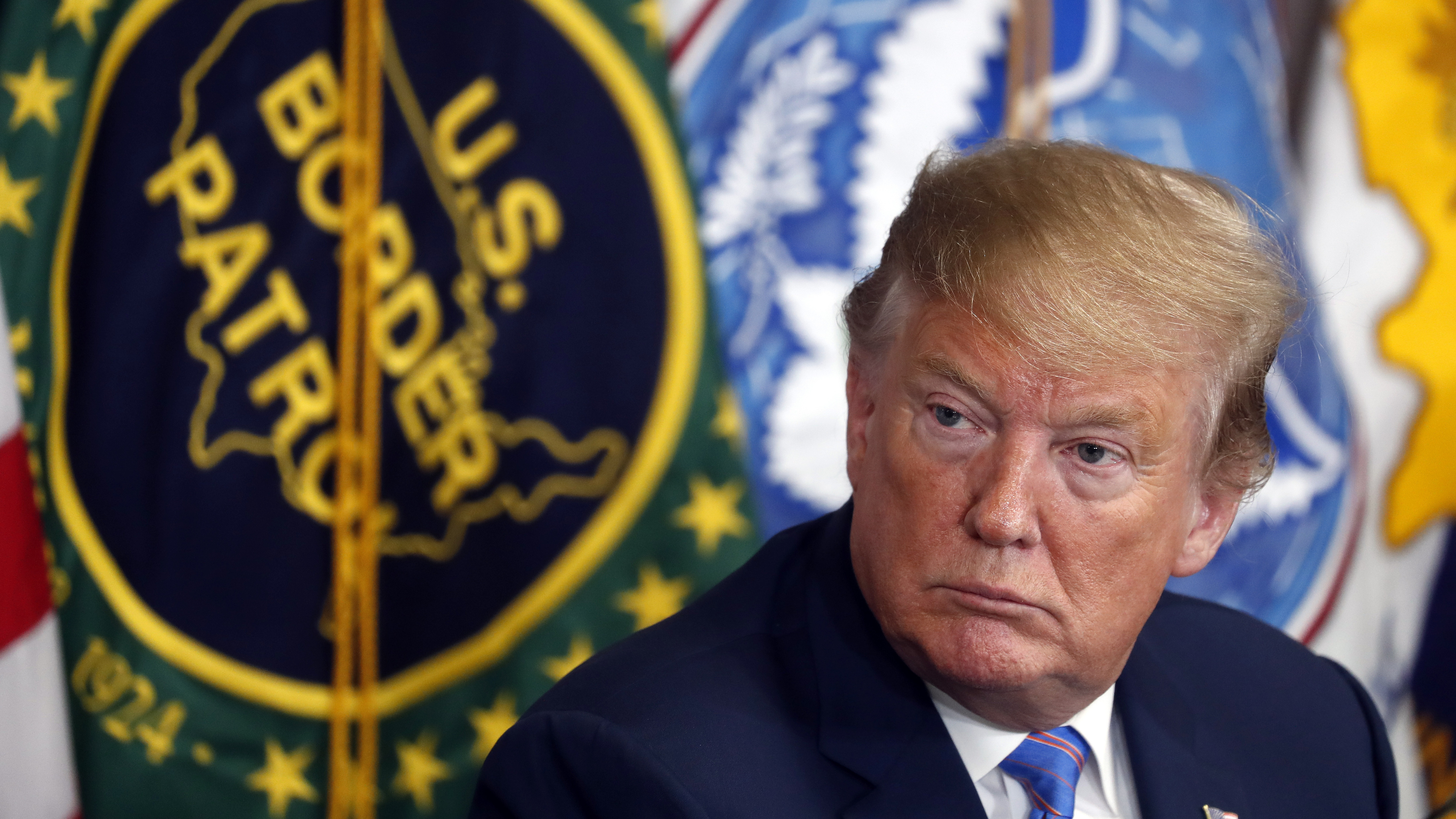 President Trump participates in a roundtable on border security at a U.S. Border Patrol station in Calexico, Calif., in April. On Friday, a federal judge ruled against the use of military funds for the president