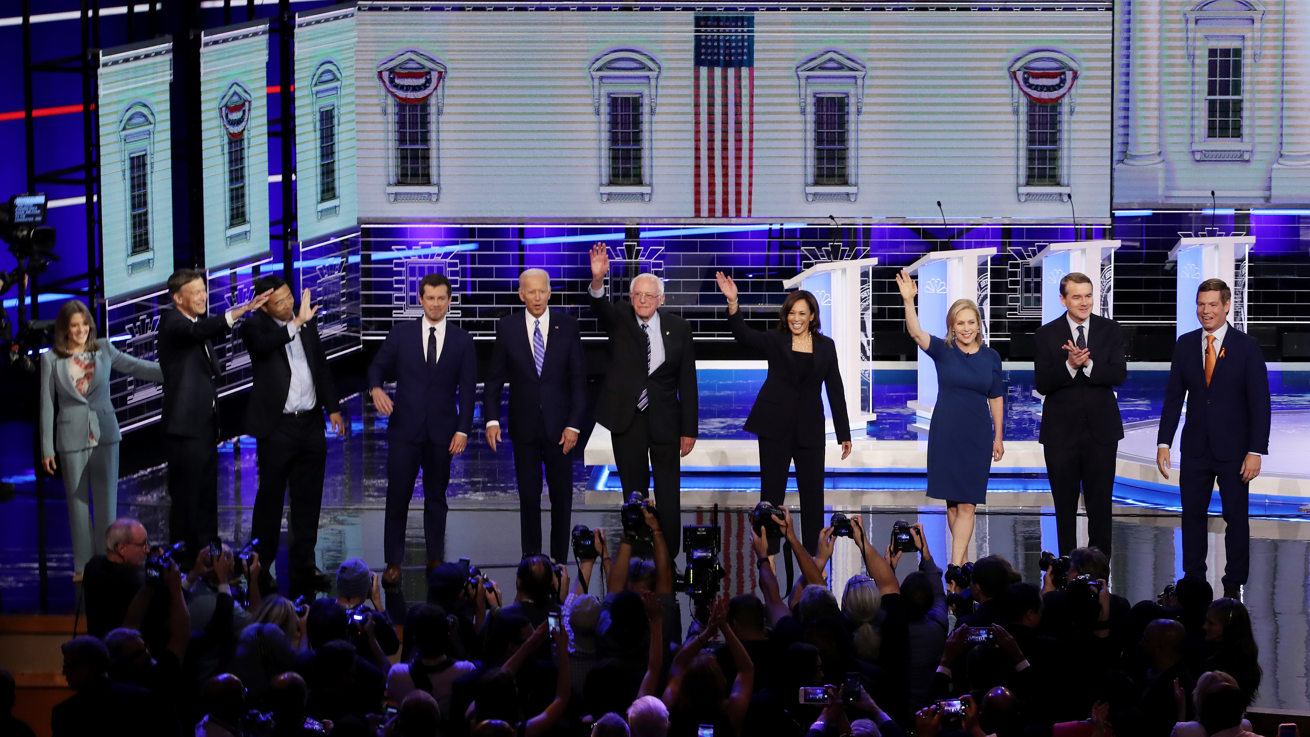 Democratic presidential candidates take the stage at the opening of Night 2 of the primary debate in Miami on Thursday. (Getty Images)