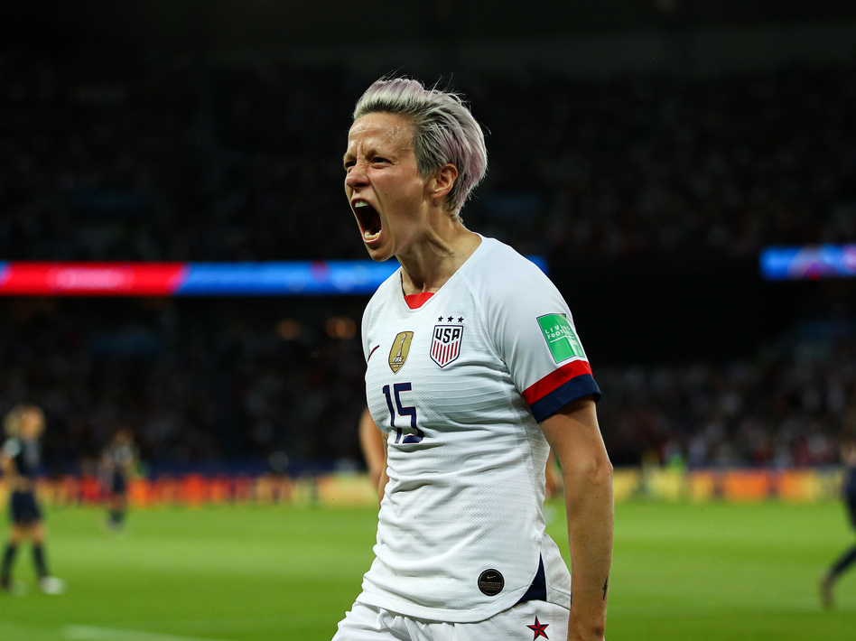 U.S. forward Megan Rapinoe celebrates after scoring her team's second goal during Friday's quarterfinal match against France. The Americans now face an England squad that brings confidence and defensive power. (Richard Heathcote/Getty Images)