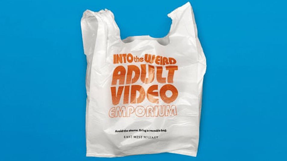 East West Market in Vancouver, British Columbia, offered single-use plastic bags with embarrassing slogans to encourage customers to utilize reusable bags. (Courtesy of East West Market)