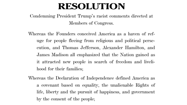 Full Text Resolution Condemning Racist Trump Tweet - 