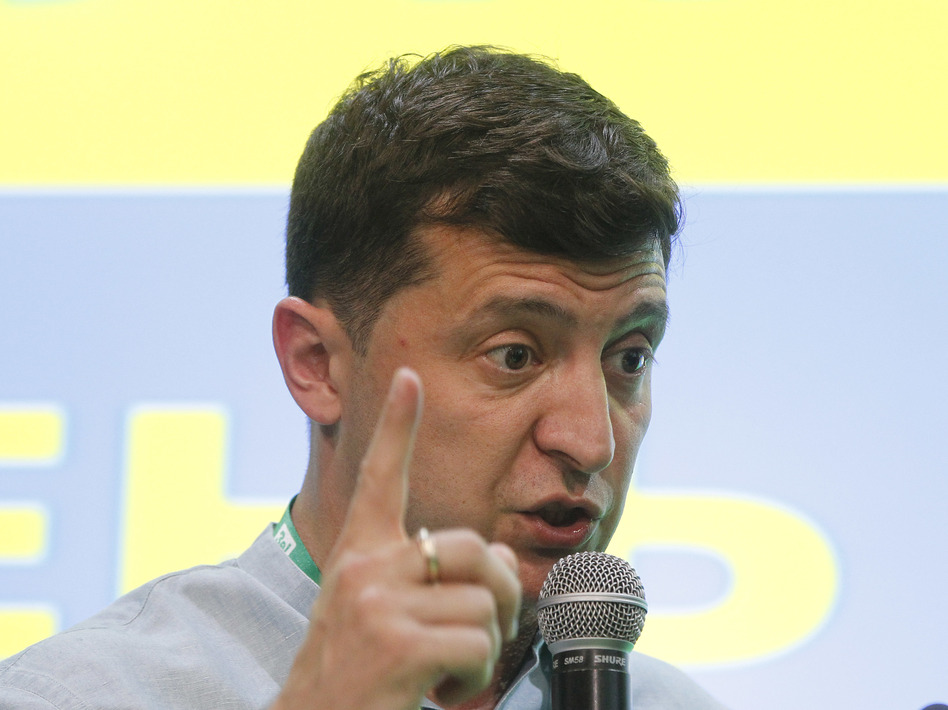 Ukrainian President Volodymyr Zelenskiy speaks at the "Servant of the People" political party's headquarters after the parliamentary elections in Kiev, Ukraine, on Sunday. (NurPhoto/NurPhoto via Getty Images)