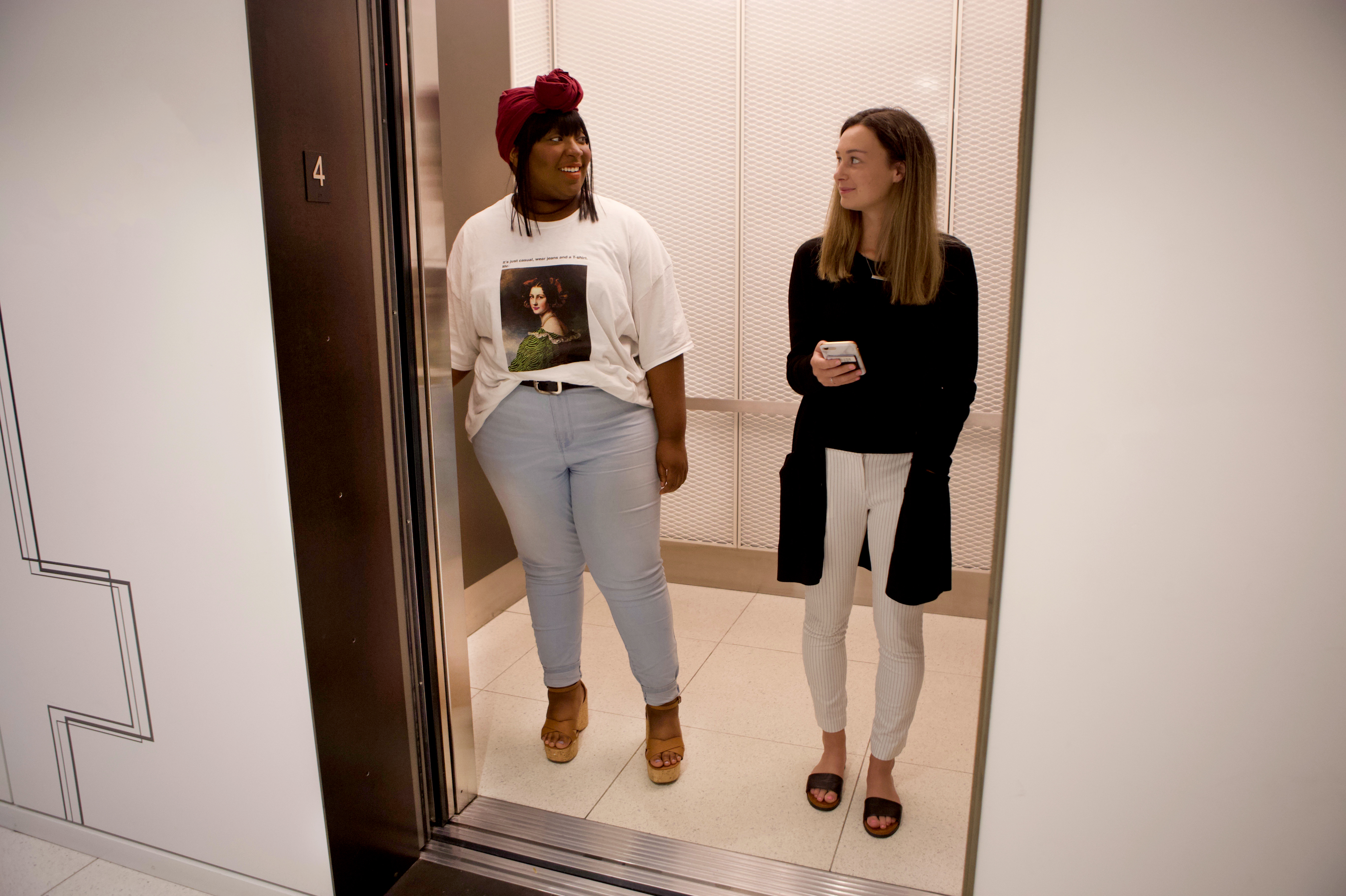 The mood boost of talking to strangers may seem fleeting, but the research on well-being, scientists say, suggests that a happy life is made up of a high frequency of positive events. Even small positive experiences — chatting with a stranger in an elevator — can make a difference. (Olivia Falcigno/NPR)