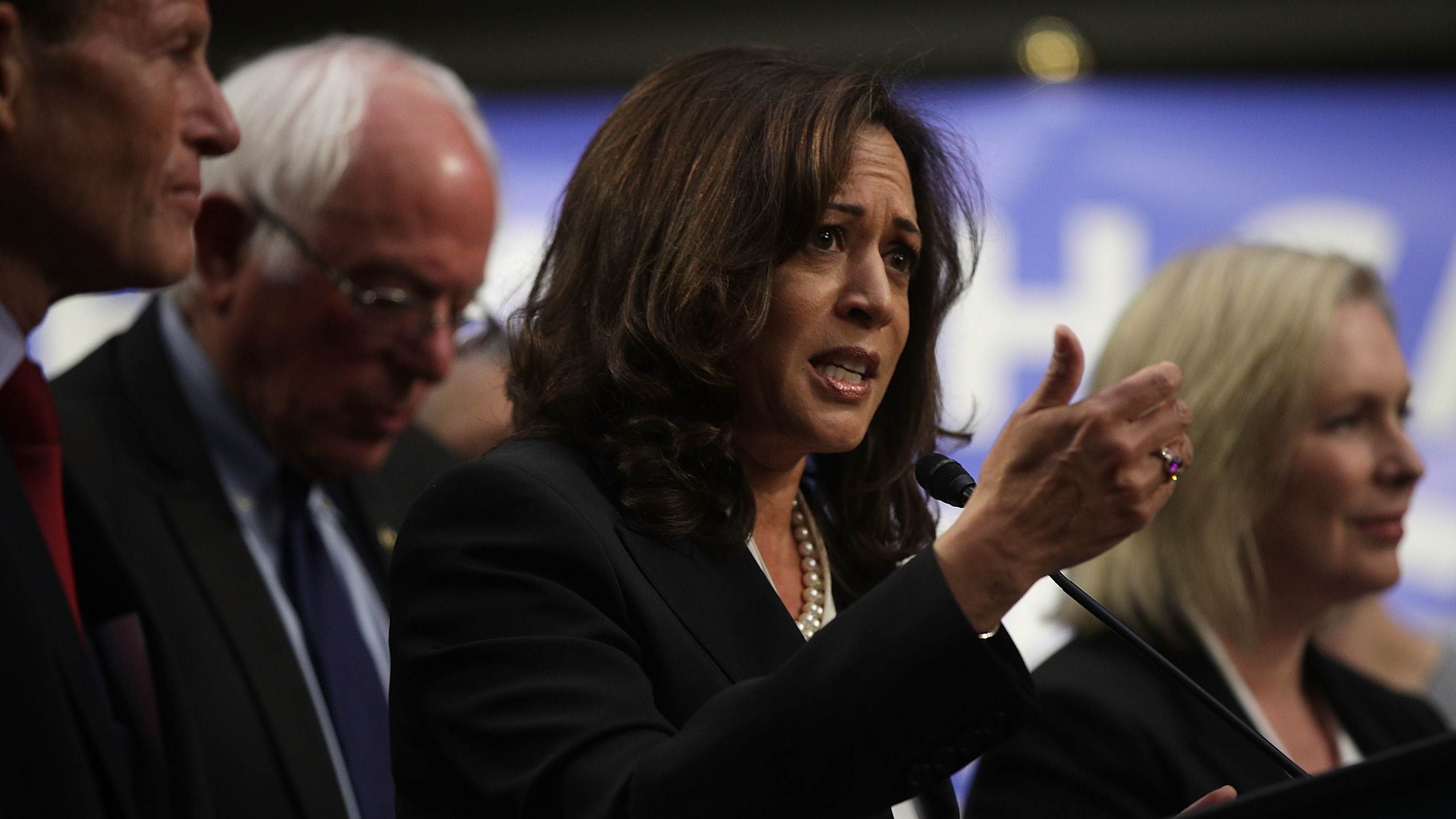 Sen. Kamala Harris, D-Calif., co-sponsored Vermont Sen. Bernie Sanders' &quot;Medicare for All&quot; bill, along with several other 2020 candidates, when it was released in 2017. Her plan has some key differences from Sanders', including a larger role for private insurance and a higher threshold for taxing household income. (Getty Images)