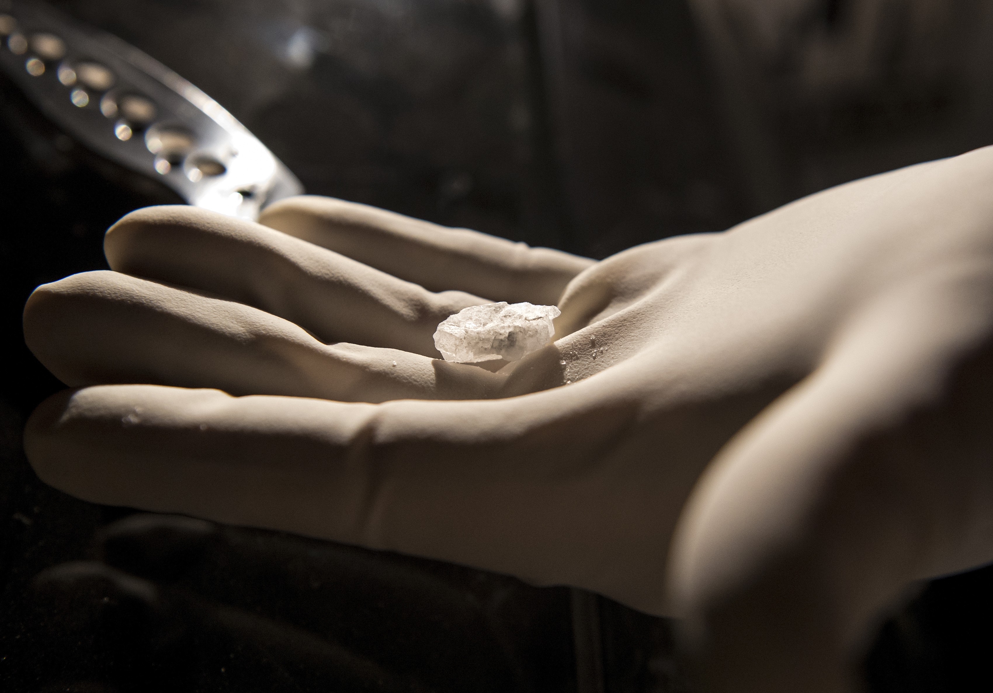 A rock of crystal methamphetamine lifted from a suspect in Orange County, Calif. This fall, the Centers for Disease Control and Prevention expects to begin collecting more local information about the rising use of meth, cocaine and other stimulants. (Getty Images)