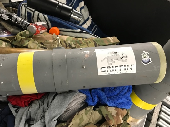TSA wants to remind passengers that rocket launchers and other military paraphernalia are not permitted in checked or carry-on bags, even when the weapon in question is not a live device. (Transportation Security Administration)