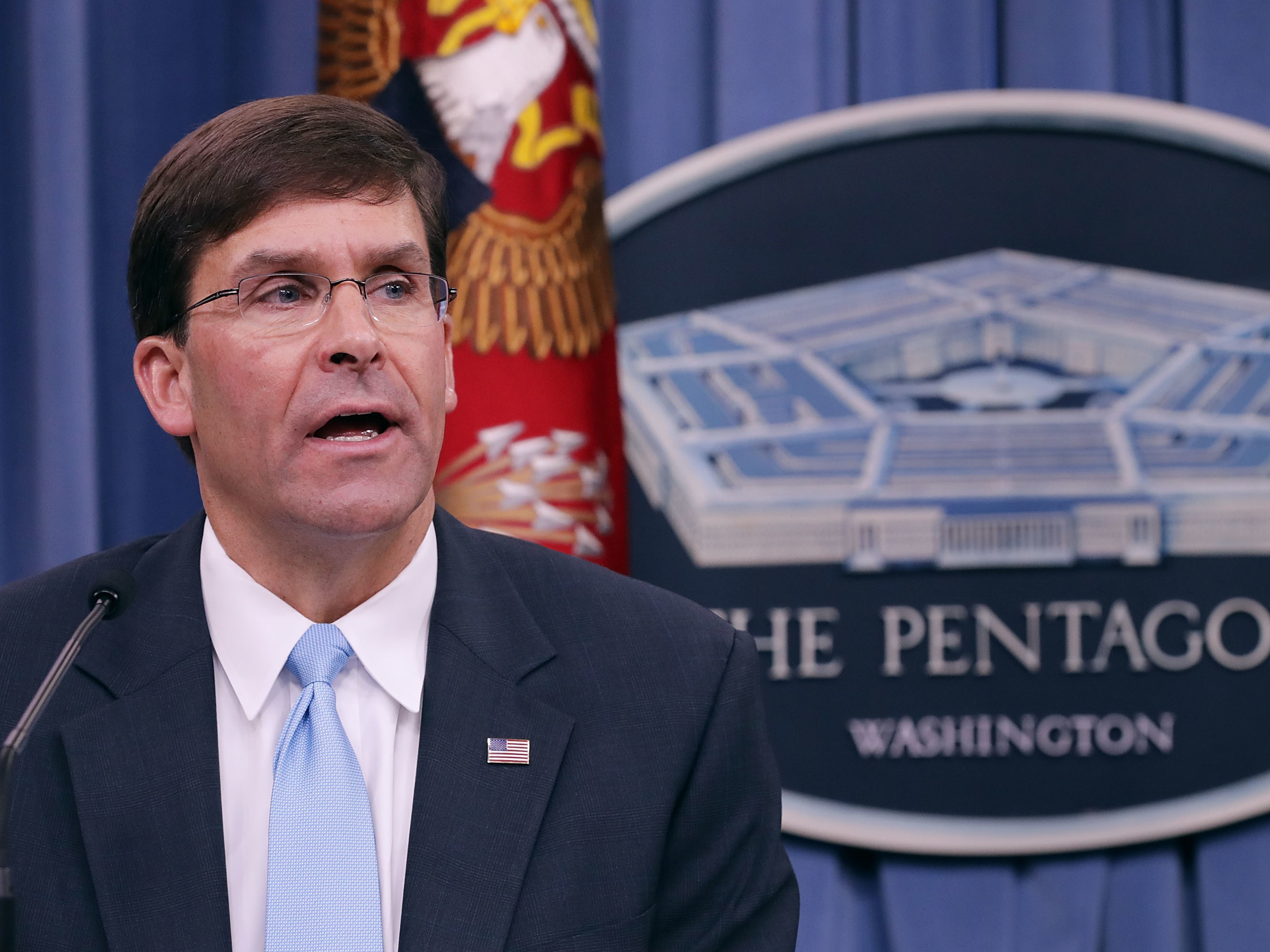 Defense Secretary Mark Esper is re-examining a cloud computing contract worth up to $10 billion, the Pentagon said Thursday.