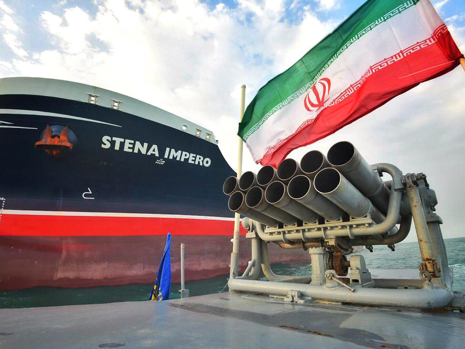 A photo from Iran's semi-official Tasnim news agency shows the U.K.-flagged Stena Impero, which was seized  on July 19. Iran said Sunday that it had seized yet another vessel, an Iraqi oil tanker.