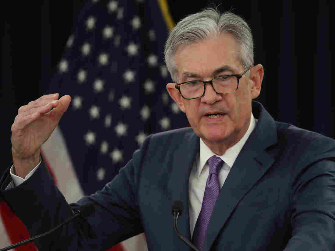 Federal Reserve Board Chairman Jerome Powell speaks during a news conference after attending the board's two-day meeting on July 31. Powell announced that the Fed agreed to cut interest rates by a quarter of a point, which is the first rate cut since 2008.