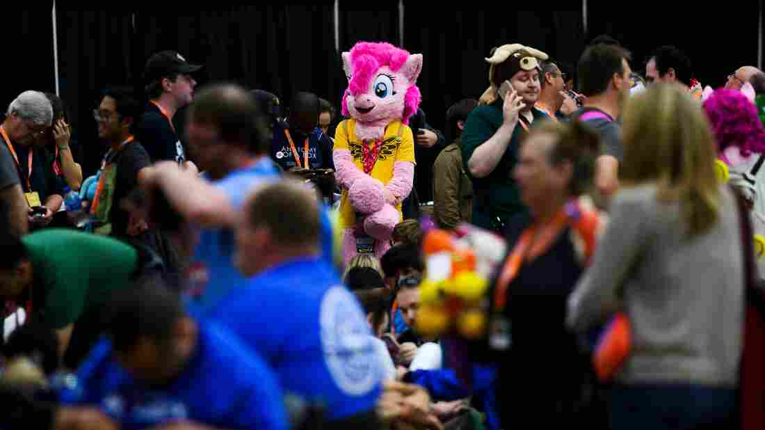 Fans wait in line for the opening ceremony at BronyCon 2019.