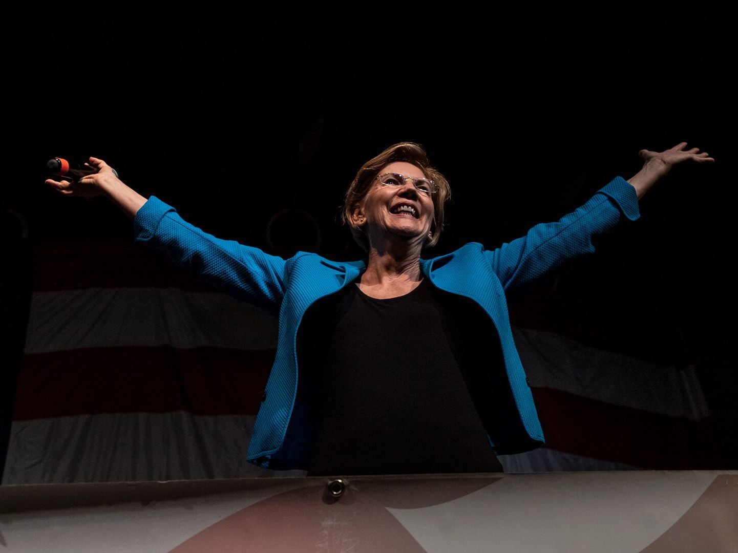 Democratic presidential candidate and Massachusetts Sen. Elizabeth Warren speaks to a crowd at the Democratic Wing Ding in the Surf Ballroom in Clear Lake, Iowa, last week. (Iowa Public Radio)