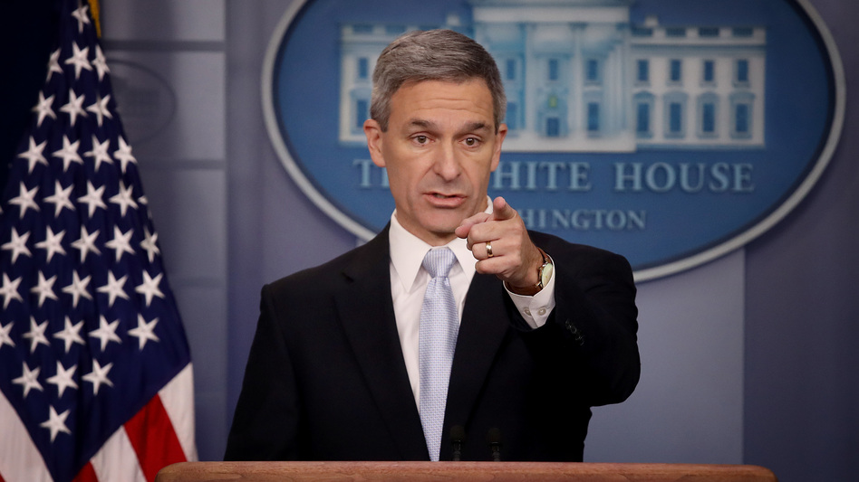 Ken Cuccinelli, the acting director of U.S. Citizenship and Immigration Services, said Monday at the White House that immigrants legally in the U.S. may no longer be eligible for green cards if they use food stamps, Medicaid and other public benefits. (Win McNamee/Getty Images)