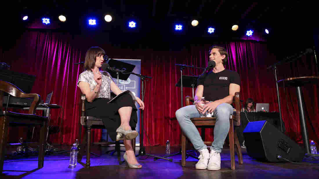 Ask Me Another host Ophira Eisenberg chats with Antoni Porowski at the Bell House in Brooklyn, New York.