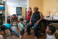 Bridget Desmukes (center) and her husband, Jeffrey, love having a big, active family. "The kids are always climbing on things, flipping all the time — it's not dull," she laughs. Mila (far left) has a passion for gymnastics. Her siblings are (from left) twins MacKenzie and Jeremiah, Jonathan and Jeffrey.