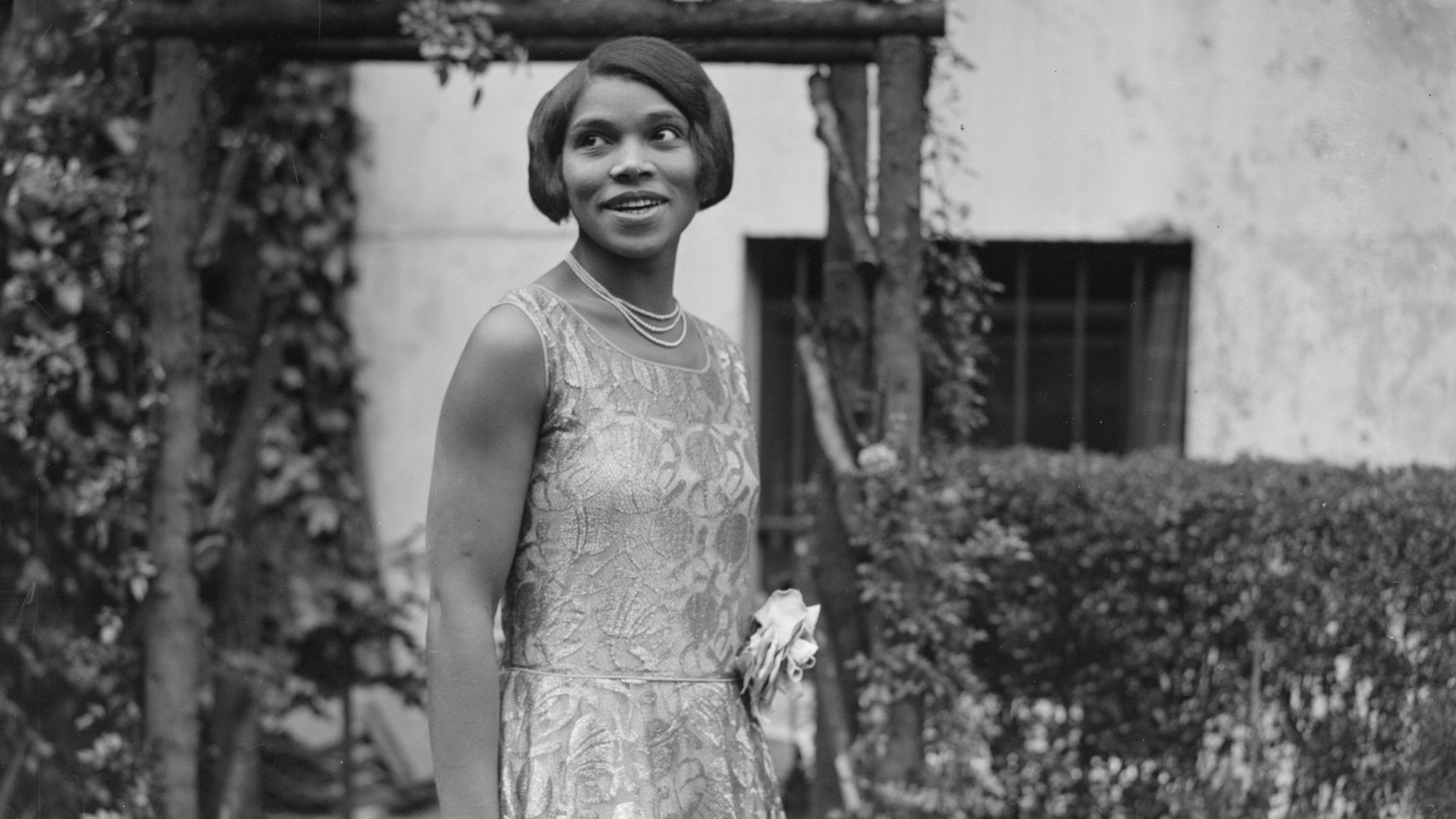 An undated portrait of America contralto Marian Anderson at her home.