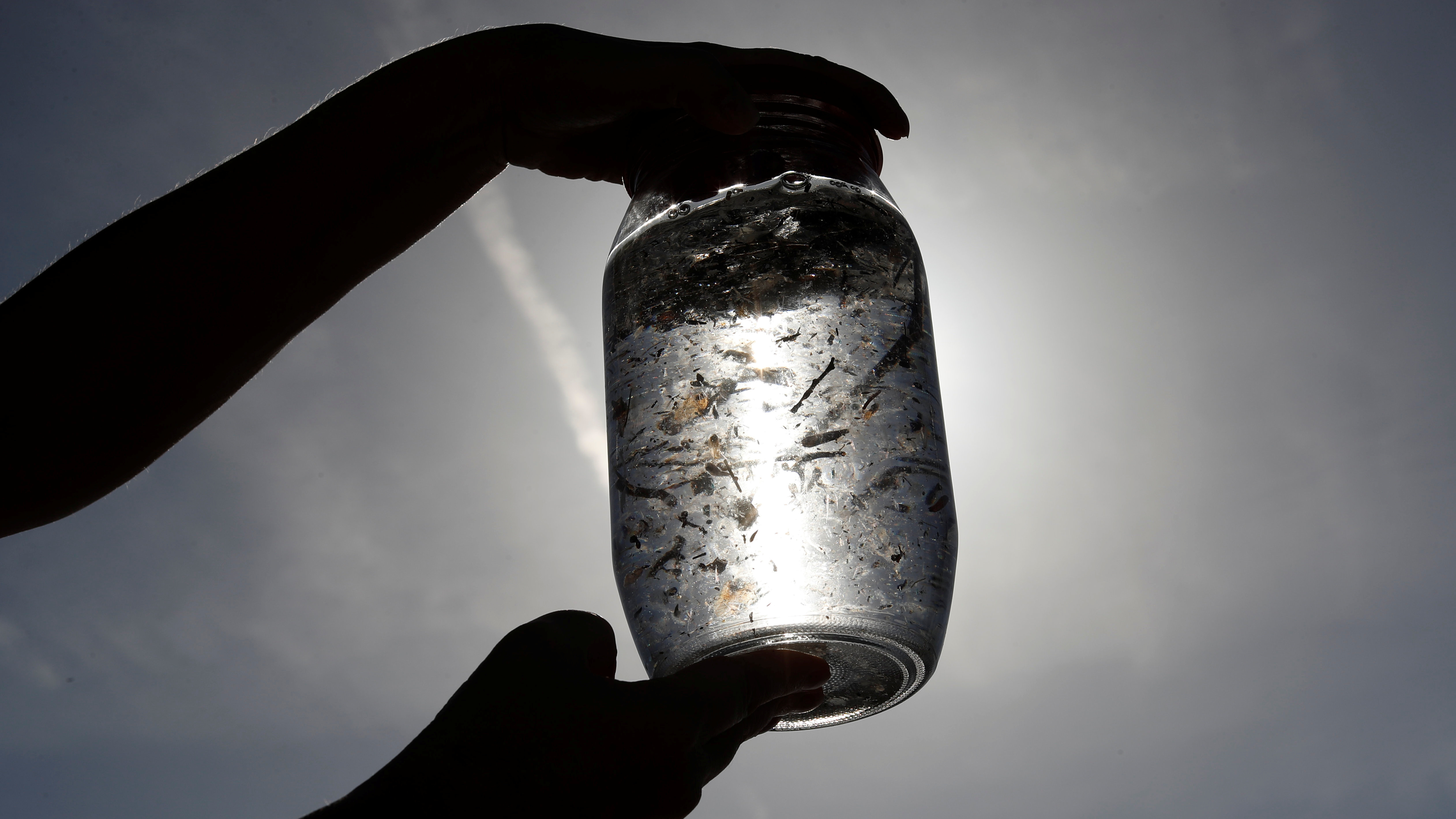 A water sample taken from the Mediterranean Sea as part of a scientific study about microplastics damaging marine ecosystems, near Villefranche-Sur-Mer, on the French Riviera, France, in 2018.