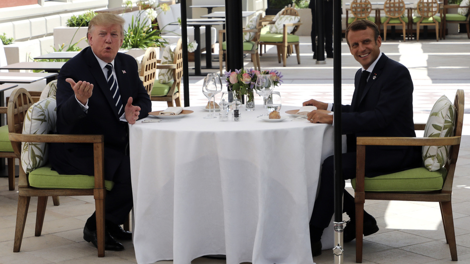 U.S. President Trump has lunch with French President Emmanuel Macron in Biarritz, France. Leaders of some of the world's major economies have arrived in the country for the Group of Seven summit. (Ludovic Marin/AP)