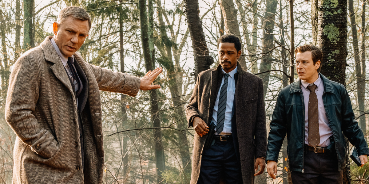 L to R: Detective Blanc (Daniel Craig), Lieutenant Elliott (LaKieth Stanfield) and Trooper Wagner (Noah Segan) are on the case in Rian Johnson's <em>Knives Out.</em> (TIFF)