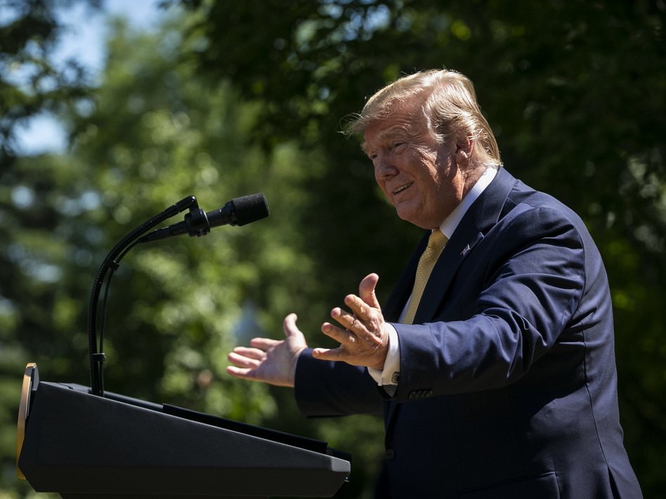President Trump talked about expanding health coverage options for small businesses in a Rose Garden gathering at the White House in June. (Al Drago/Bloomberg/Getty Images)