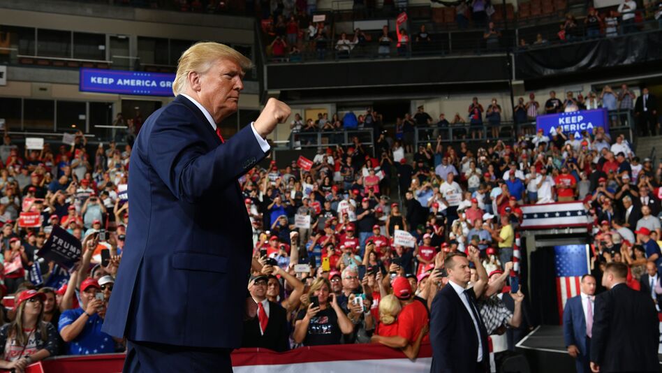 President Trump walks off stage after a campaign rally at the SNHU Arena in Manchester, N.H., last month. (Nicholas Kamm/AFP/Getty Images)