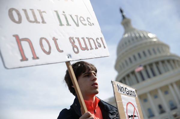 A high school student at a gun control rally in front of the U.S. Capitol in March 2019. The U.S. House is taking up gun control measures after recent mass shootings but it's not clear what the Senate or President Trump will accept.