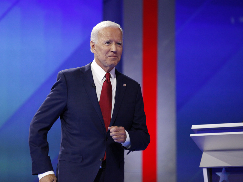 Former Vice President Joe Biden takes the stage Thursday at the third Democratic debate, which took place at Texas Southern University in Houston. (Michael Zamora/NPR)