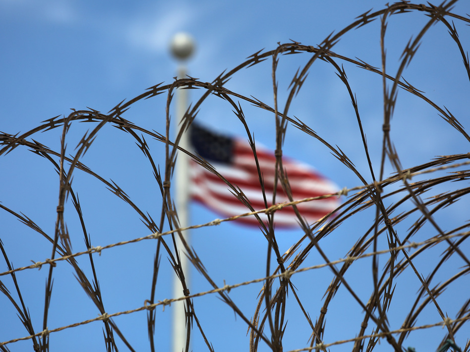 Razor wire tops the fence of the U.S. prison at Guantánamo Bay, Cuba, on October 23, 2016. (John Moore/Getty Images)