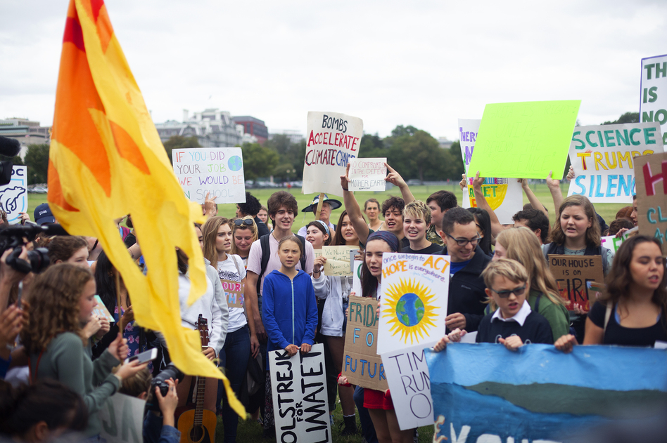 Greta Thunberg says she wants people to use the power of their votes to elect leaders who will work to reduce carbon emissions and slow global warming. (Mhari Shaw/NPR)