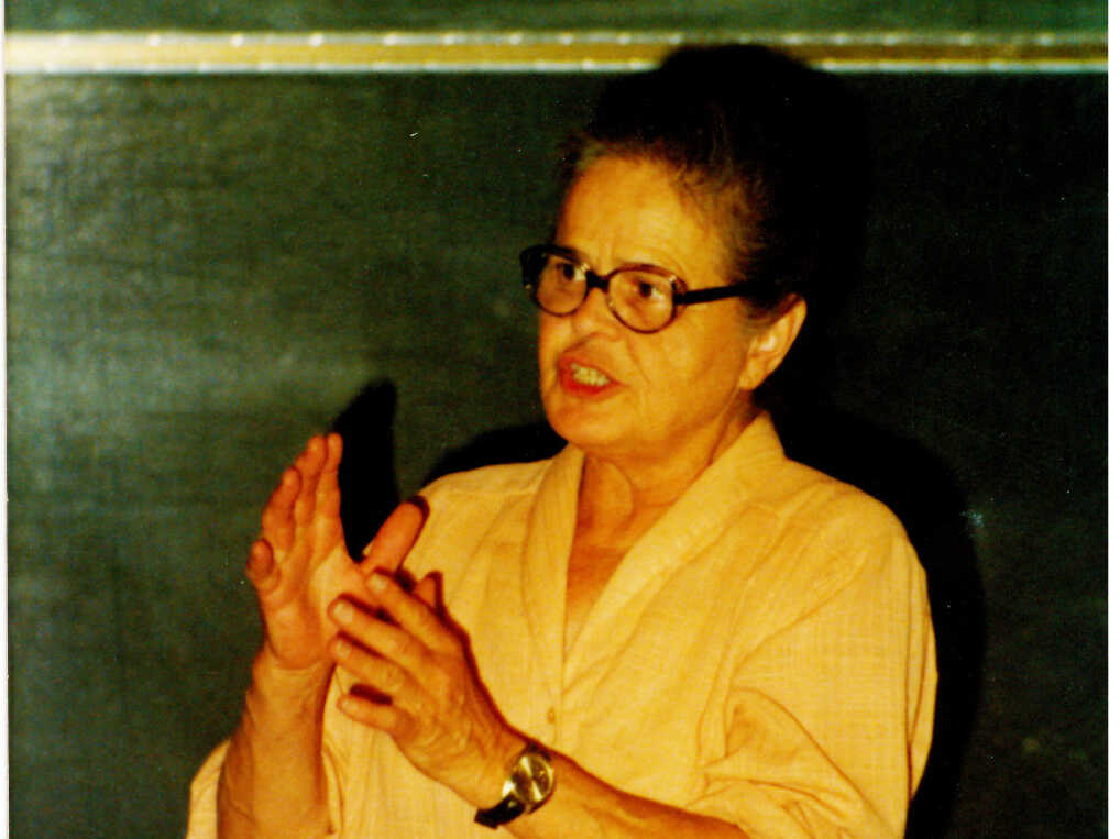 Edith Penrose gives a lecture