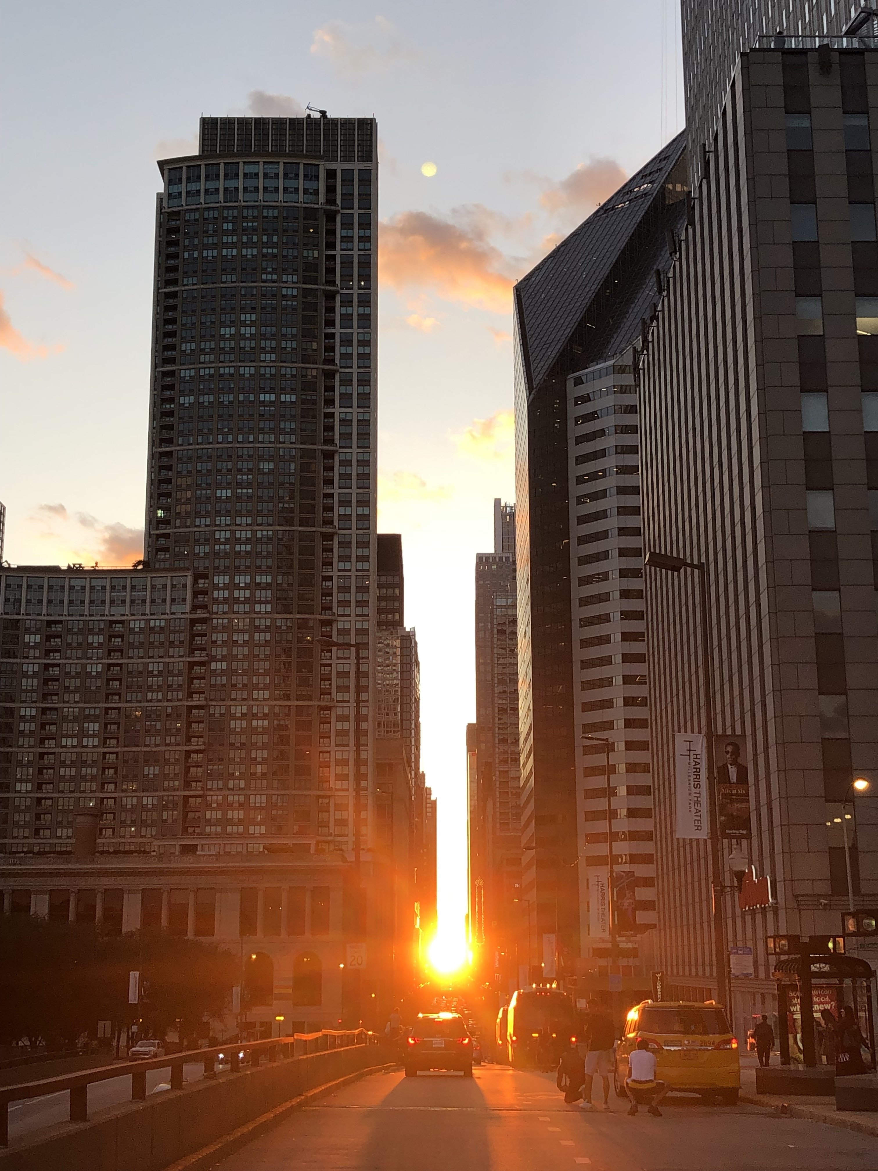 Looking west in downtown Chicago on the fall equinox, Sept. 23, 2019 (NPR)