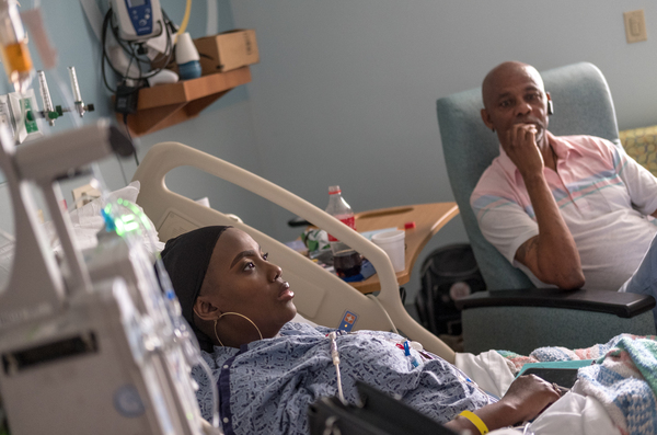 In July, Gray was recovering following the medical procedure which involved infusions of billions of her bone marrow cells, which had been edited using the gene-editing technique CRISPR. Her father Timothy Wright (right) traveled from Mississippi to keep her company.