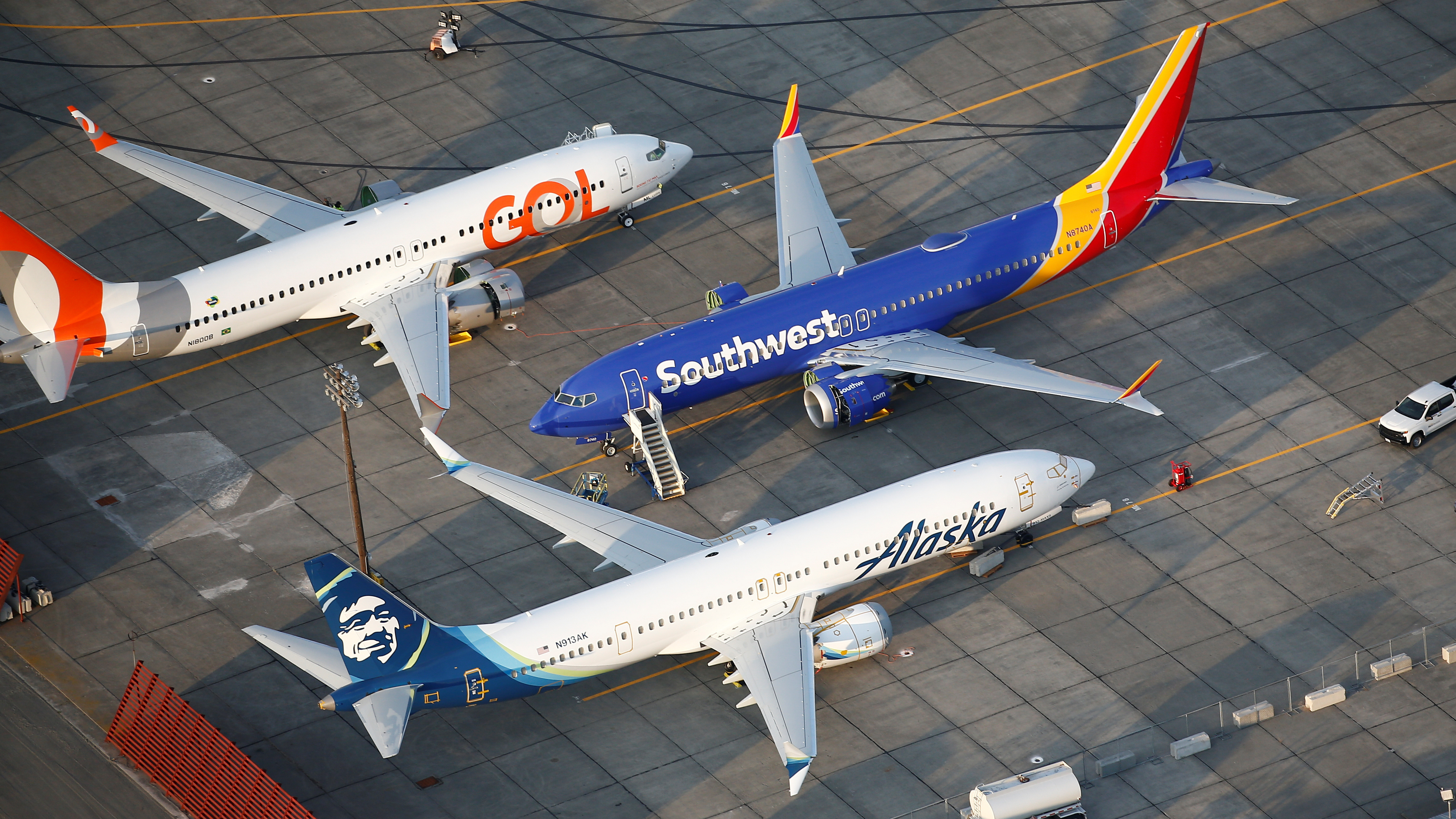 Grounded Gol Airlines, Southwest Airlines and Alaska Airlines Boeing 737 Max aircraft at Boeing facilities in Moses Lake, Wash., last month (Reuters)