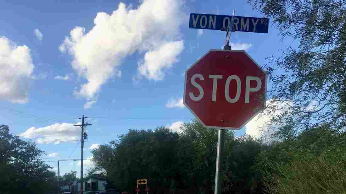 A street sign in Von Ormy, Texas.
