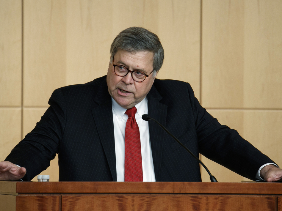 Attorney General William Barr speaks at an event in Washington earlier this month. On Monday, he issued a proposed rule seeking to allow the federal government collect DNA samples from more than 740,000 immigrants every year. (Jacquelyn Martin/AP)