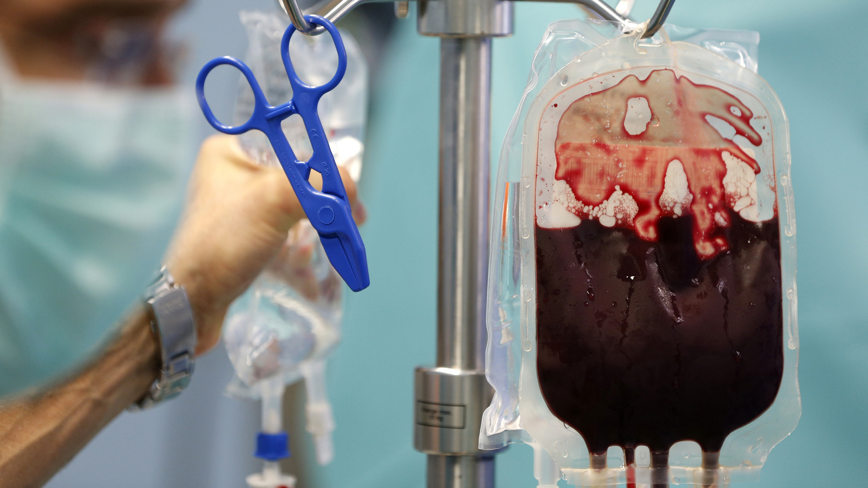A blood transfusion bag hangs in an operating room in a hospital in the Republic of Congo. Most countries in sub-Saharan Africa have a huge gap between blood supply and demand, new research found.