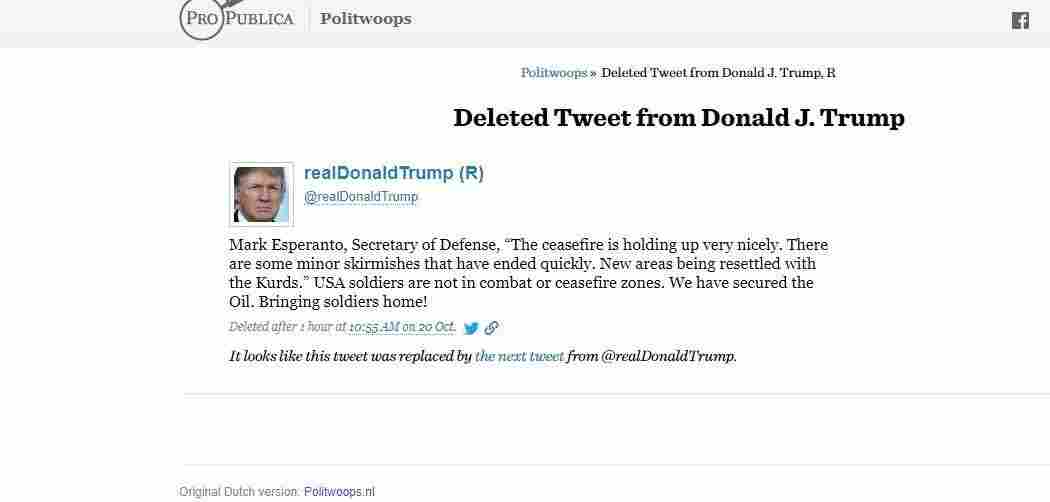 Screengrab of deleted Trump tweet from Oct. 20.