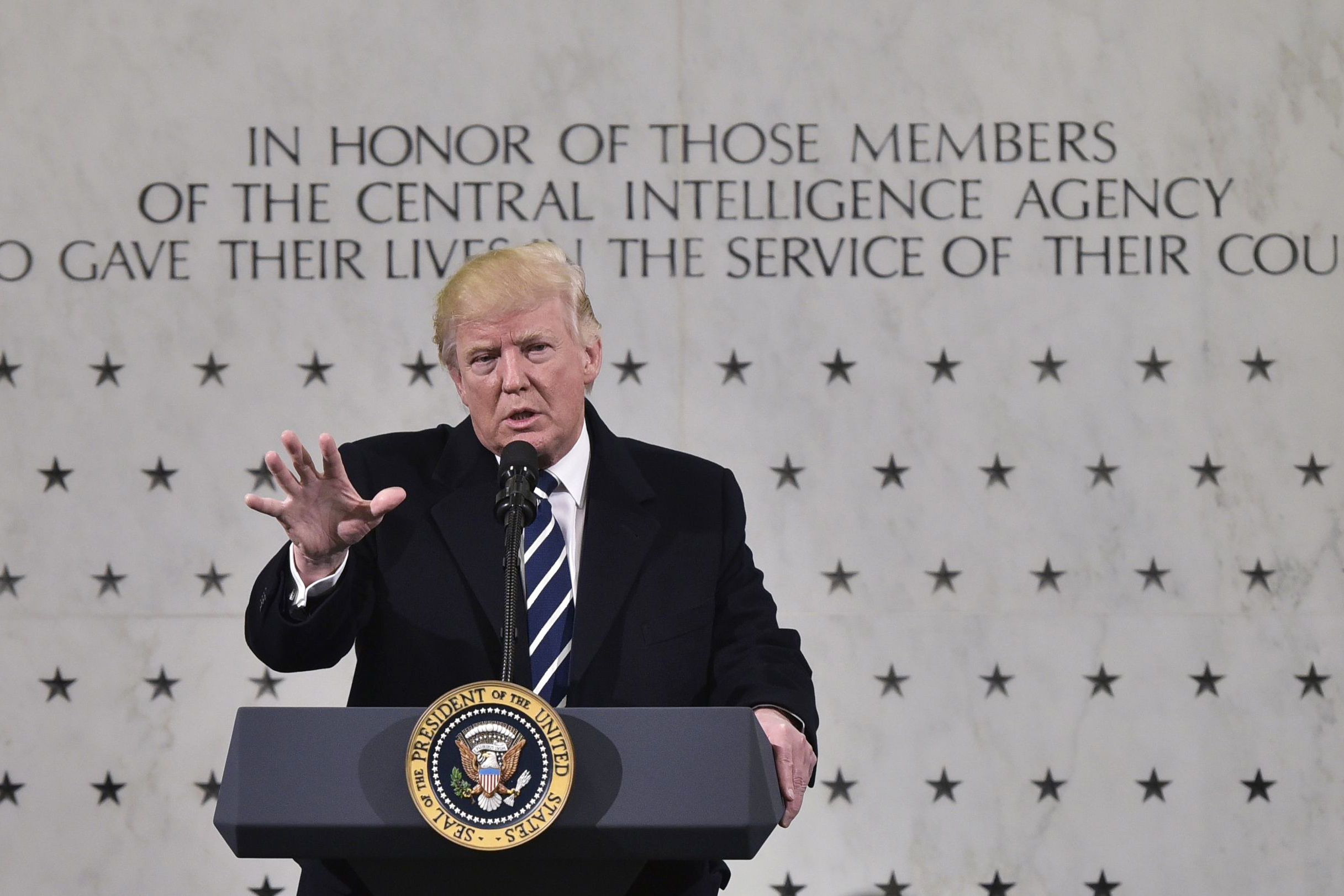 President Trump speaks at CIA Headquarters in Langley, Va., on Jan. 21, 2017, his first full day in office.