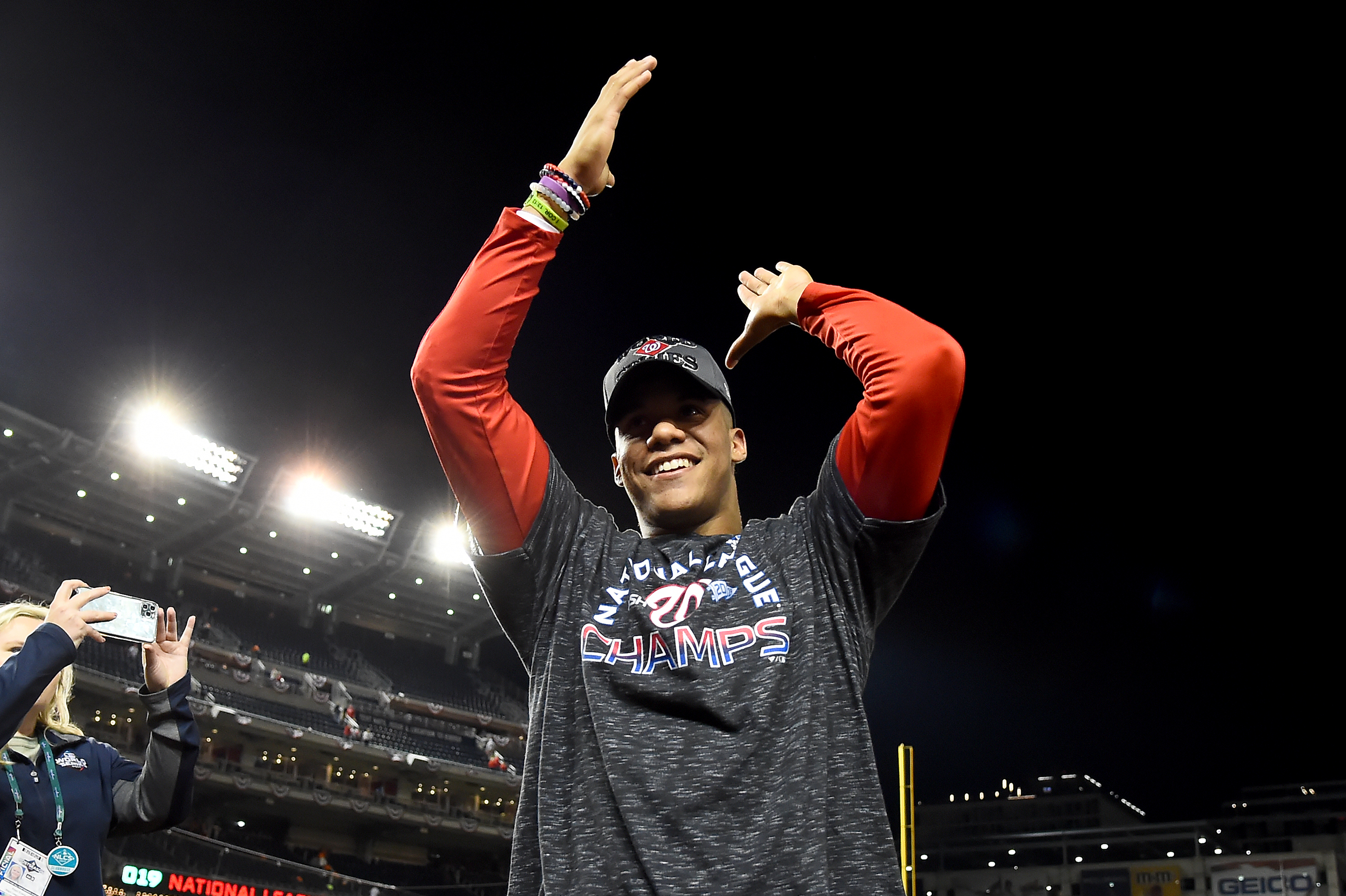 World Series star Juan Soto of the Washington Nationals turned 21 on Oct. 25. Soto is from the Dominican Republic, where every Major League Baseball team runs a training academy for youth. (Getty Images)