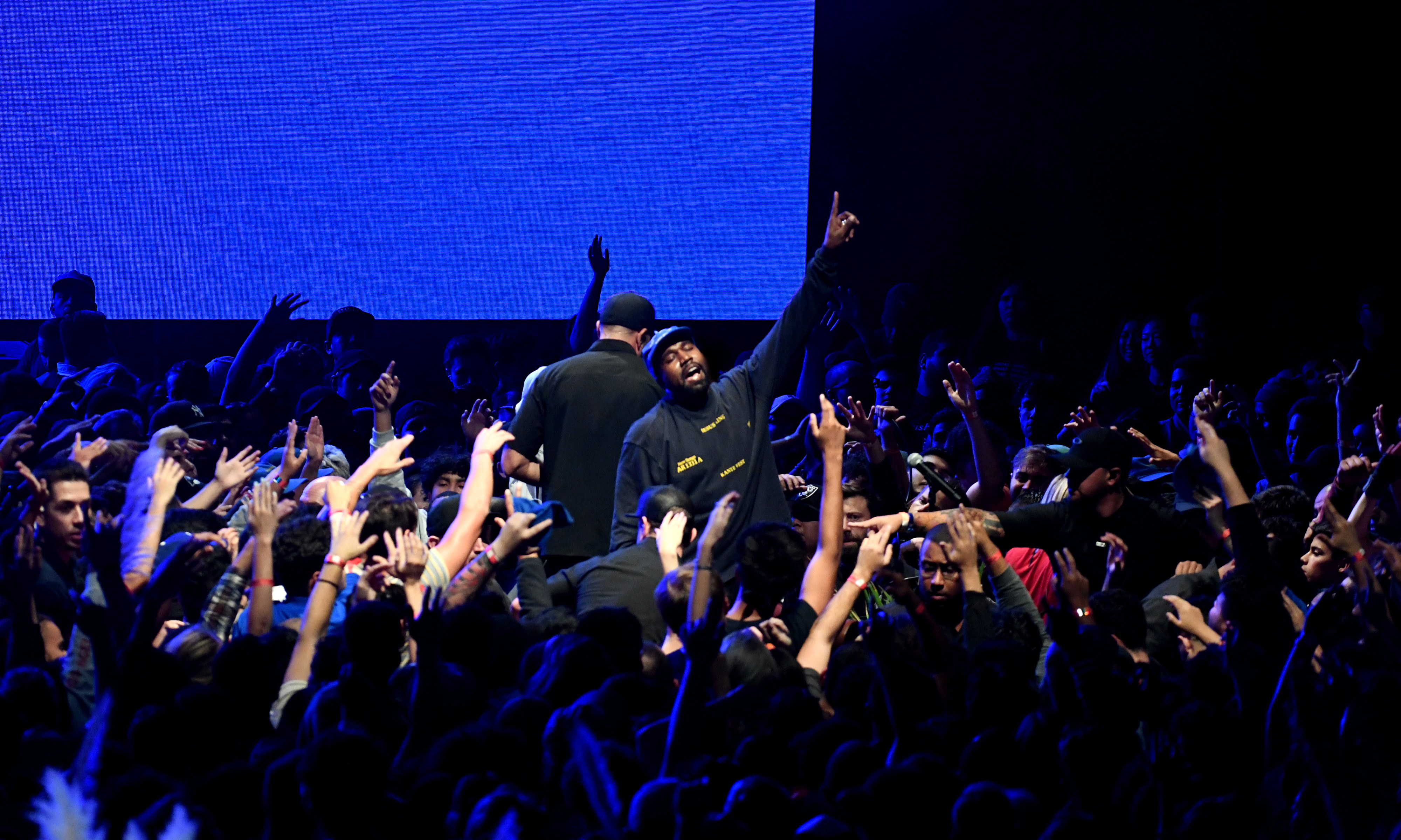 Kanye West onstage during his <em>Jesus Is King</em> album and film event at The Forum on Oct. 23, 2019 in Inglewood, California. (Getty Images for ABA)