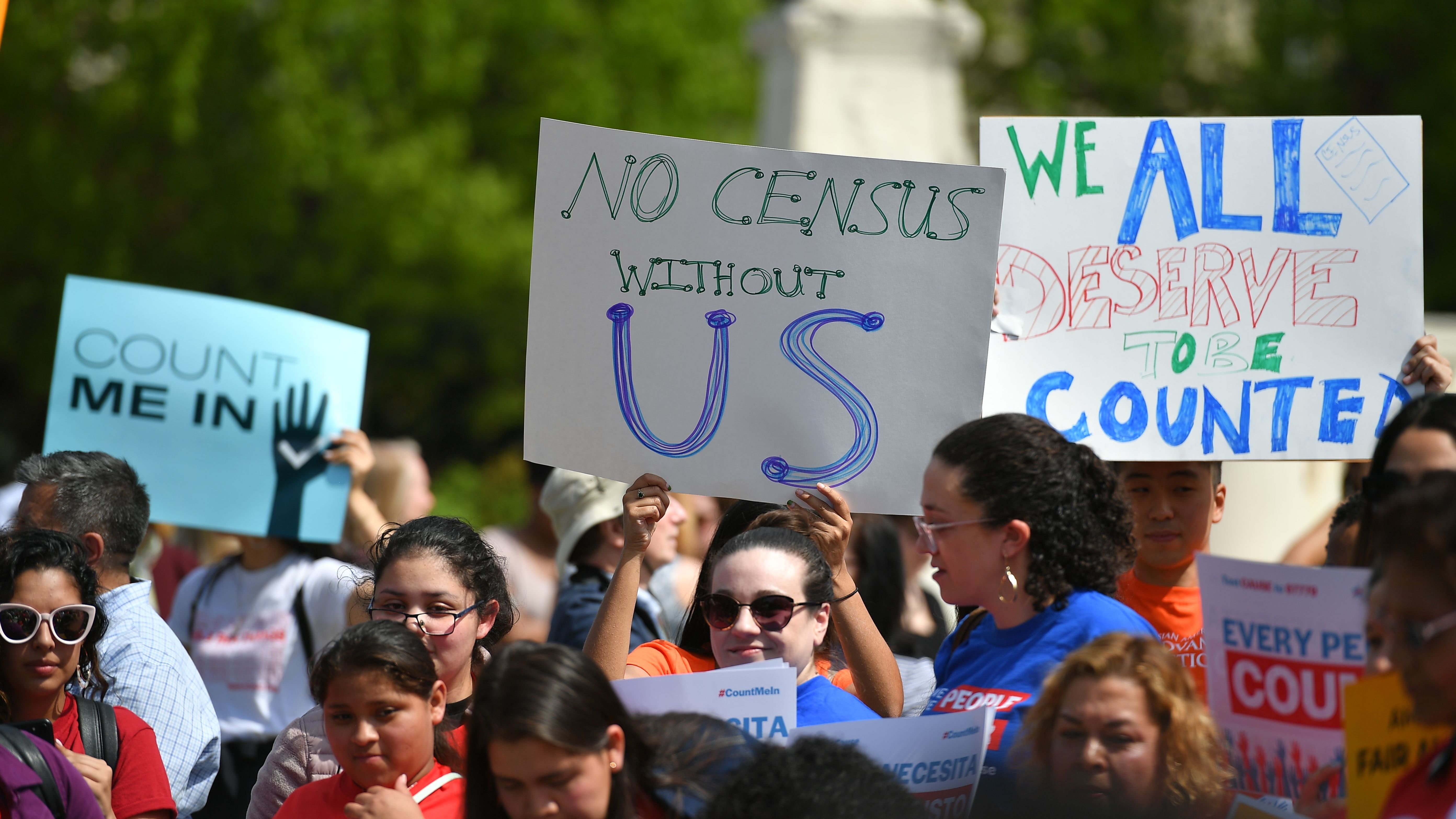 Demonstrators rally in Washington, D.C., in April to protest the Trump administration's efforts to add to 2020 census forms a citizenship question, which has since been blocked by the courts. (AFP/Getty Images)