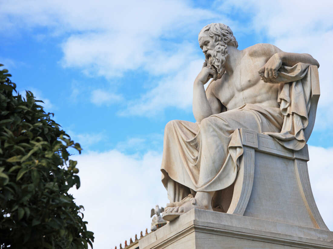 Greece, Athens, Socrates statue in front of Academy of Athens