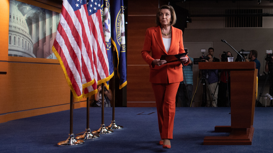 Speaker of the House Nancy Pelosi leaves her weekly press conference on Capitol Hill on Thursday as the House prepared to vote — then pass — a resolution formalizing its impeachment inquiry into President Trump. (Saul Loeb/AFP via Getty Images)